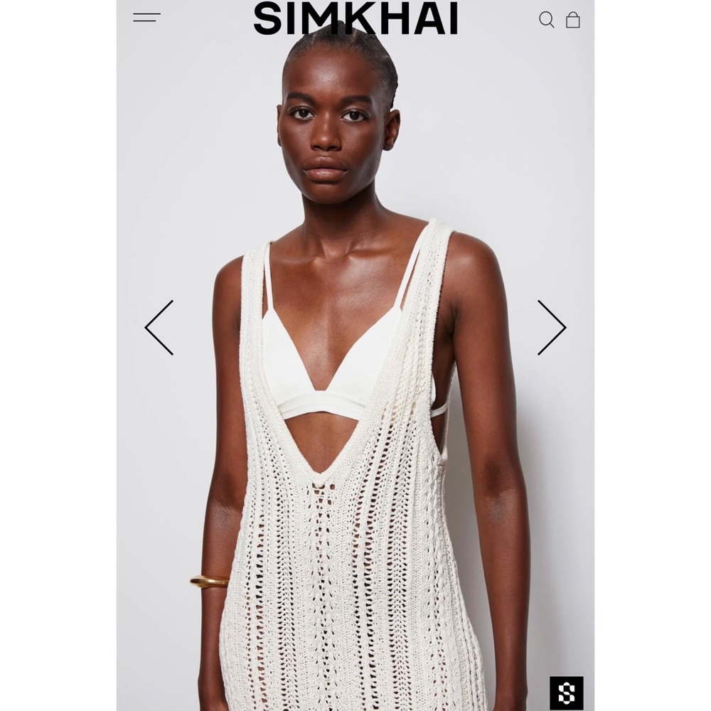 Jonathan Simkhai Ivory Kamilah Crochet Fringe Tank Midi Dress Small NWOT - Picture 7 of 13